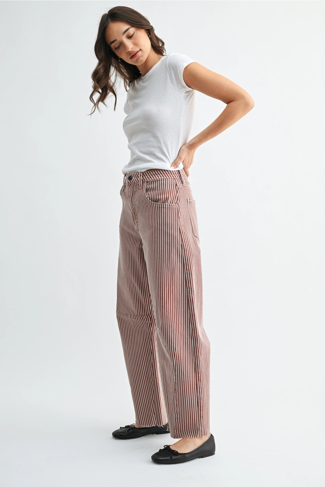 High Rise Barrel Leg Denim | Spice Stripe
