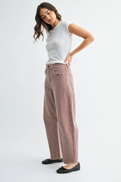High Rise Barrel Leg Denim | Spice Stripe