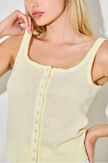 Pointelle Button Tank Top | Yellow