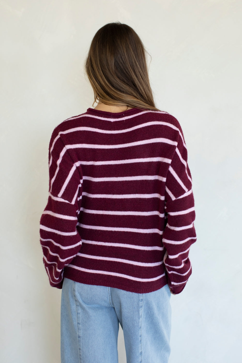 Cabana Stripe Piper Cardigan | Wine Pink