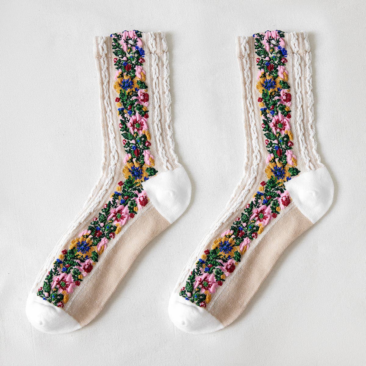 Vintage Floral Socks | White