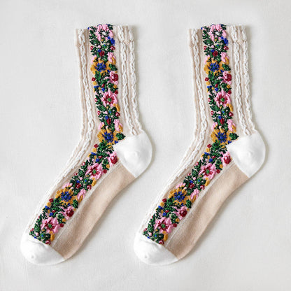 Vintage Floral Socks | White