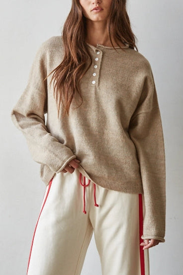 Oversized Henley Sweater | Light Mocha