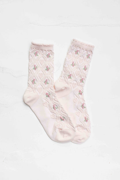 Floral Cable Socks | Ivory