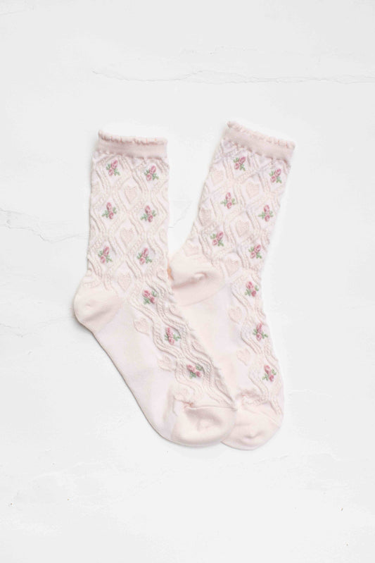 Floral Cable Socks | Powder Pink