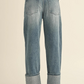 Straight Leg Cuffed Denim