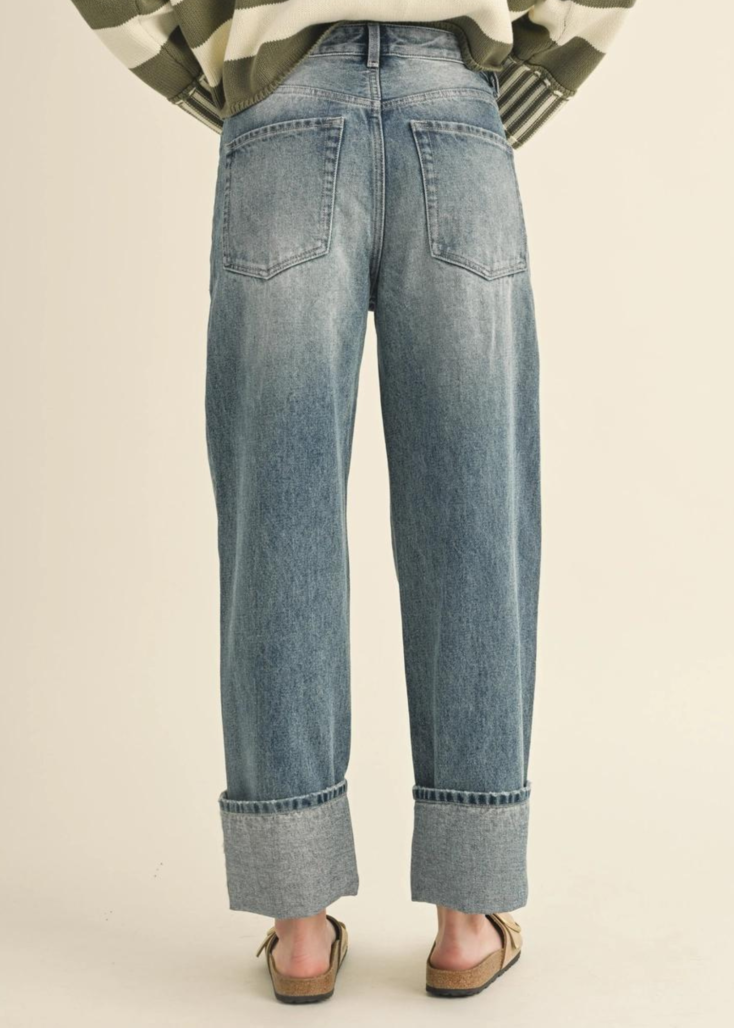 Straight Leg Cuffed Denim