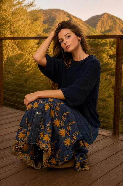 Drop Shoulder Knit Sweater | Navy