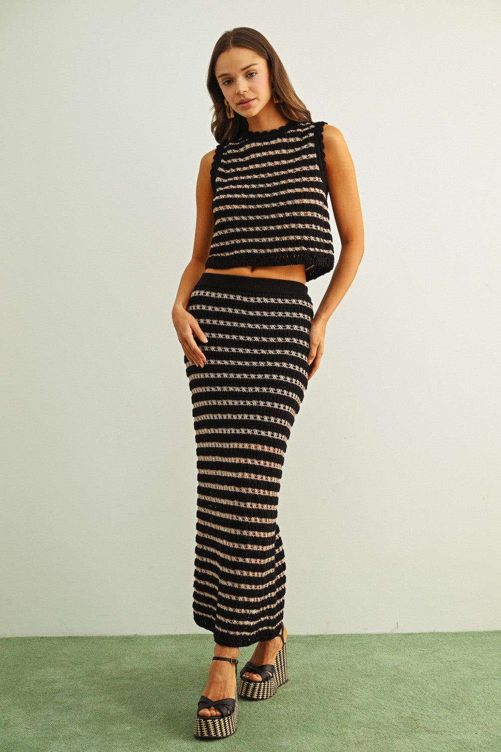 Black + Taupe Stripe Skirt