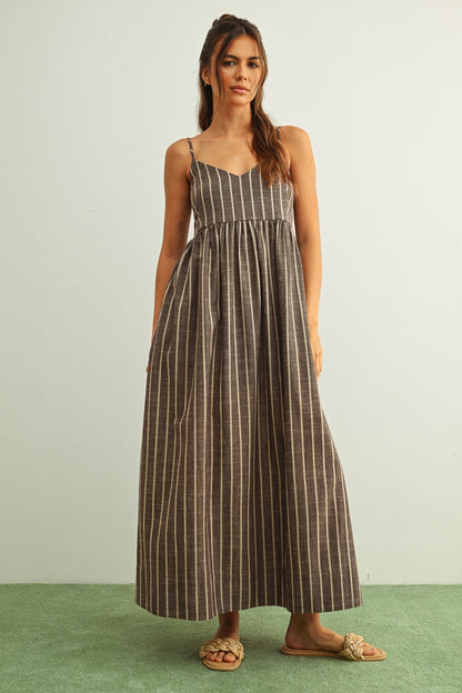 Chambray Afternoon Striped Midi Dress
