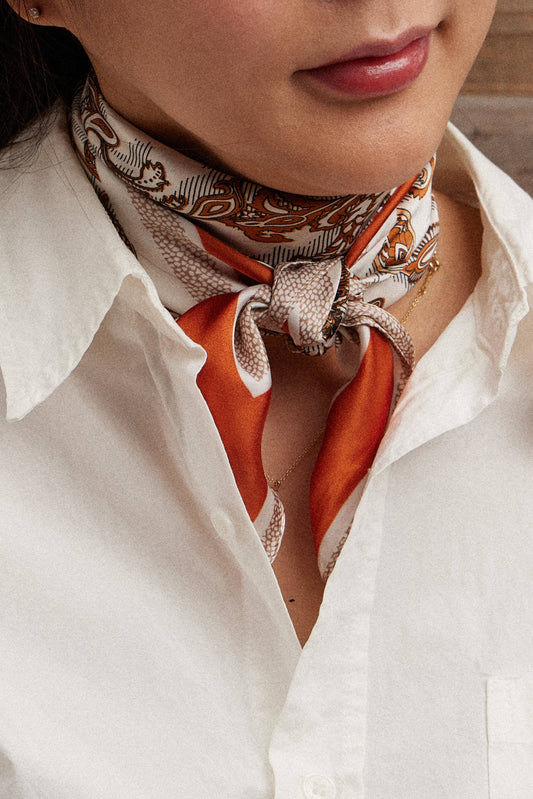 Retro Paisley Print Scarf | Rust