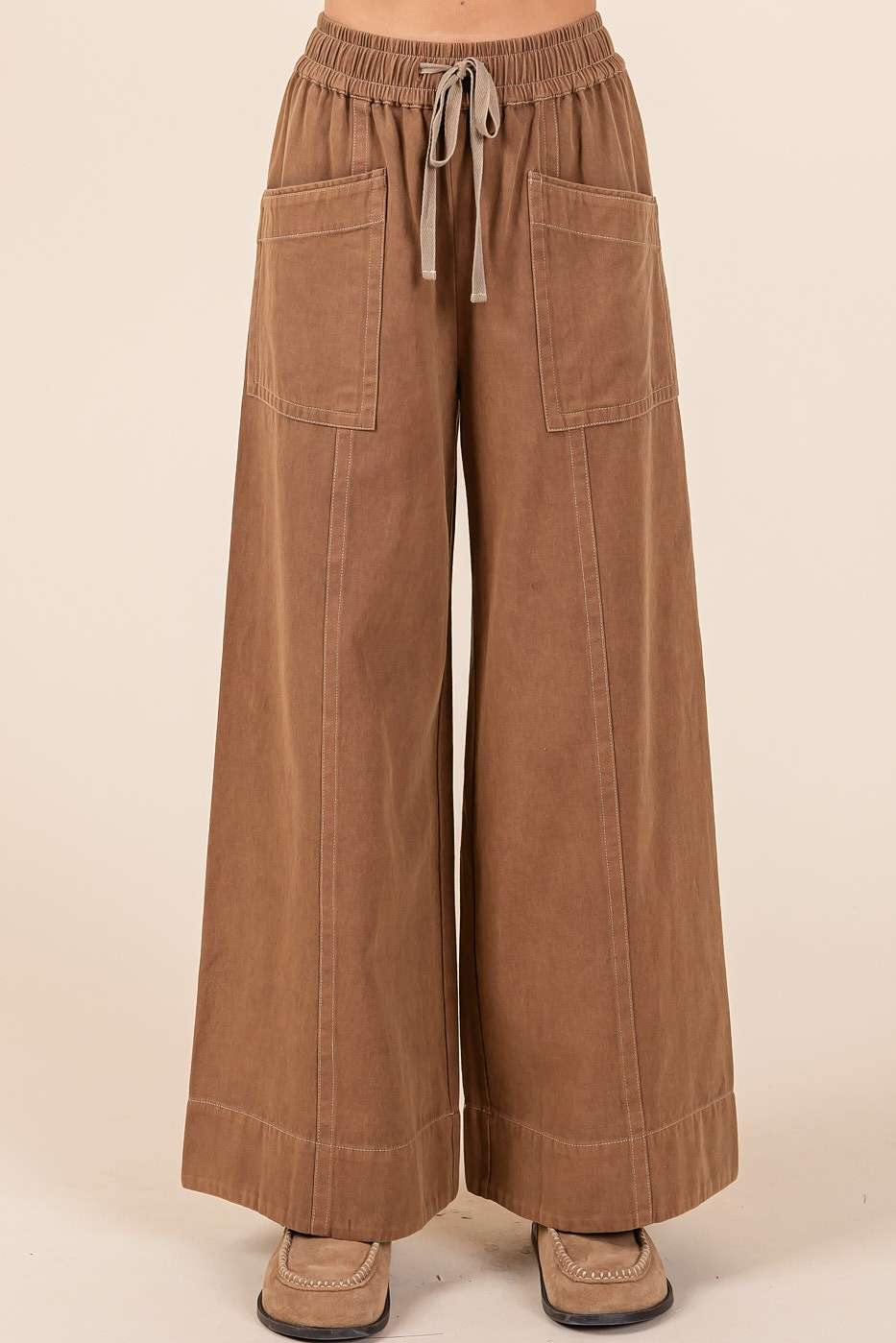 Mineral Wash Wide Leg Pants | Cocoa