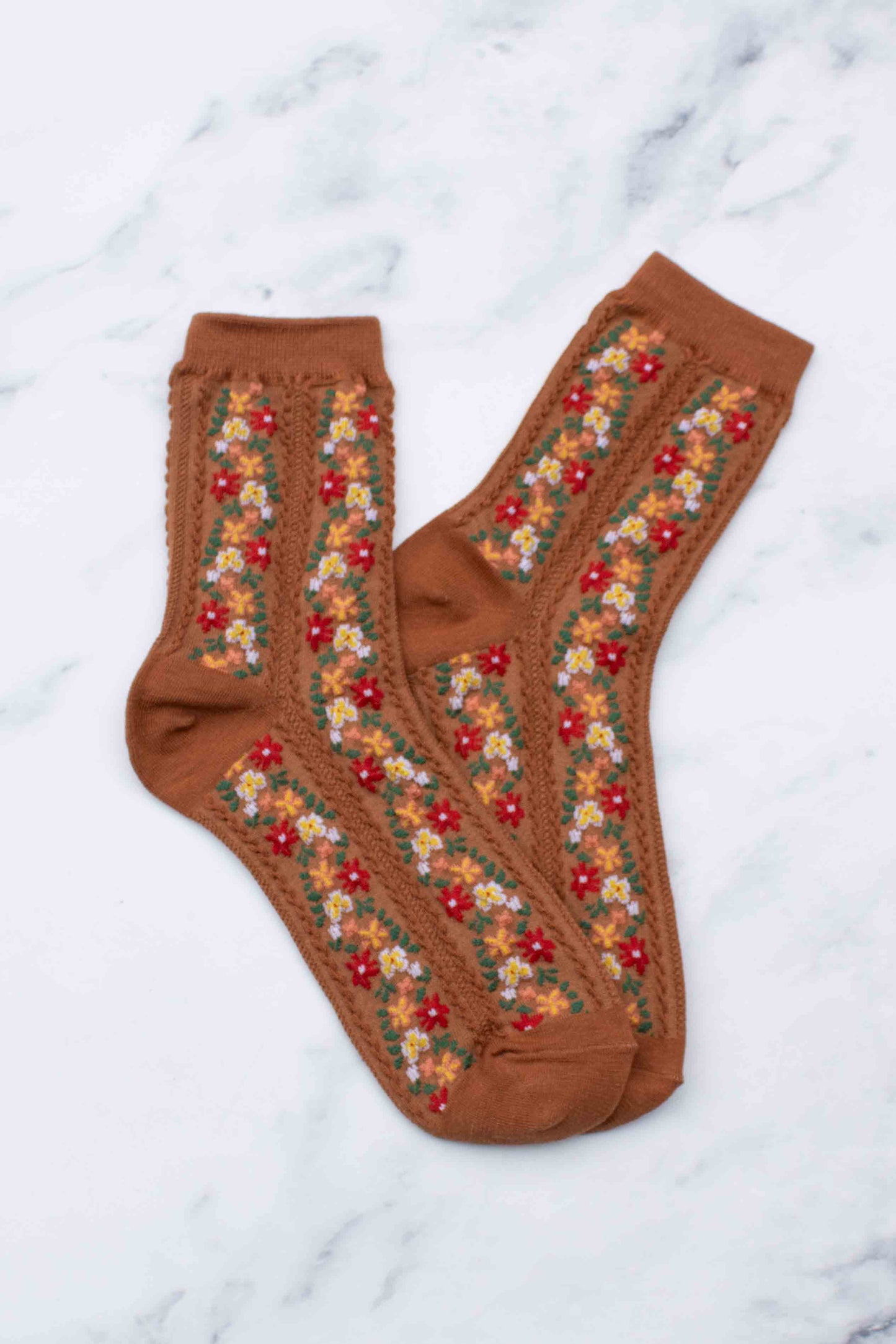 Floral Vine Crew Socks | Rust