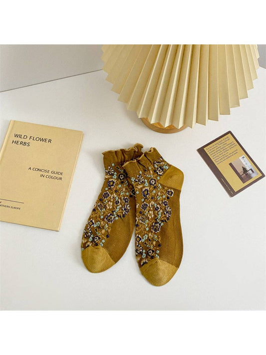 Floral Ruffle Ankle Socks | Yellow
