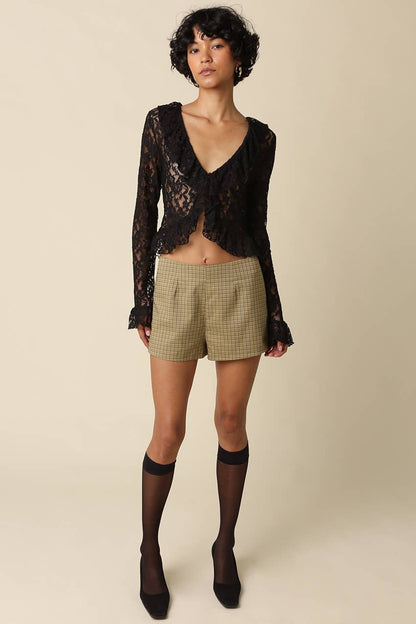 Melanie Lace Ruffle Top | Black