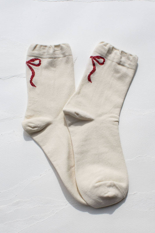 Holiday Bow Socks | Cream