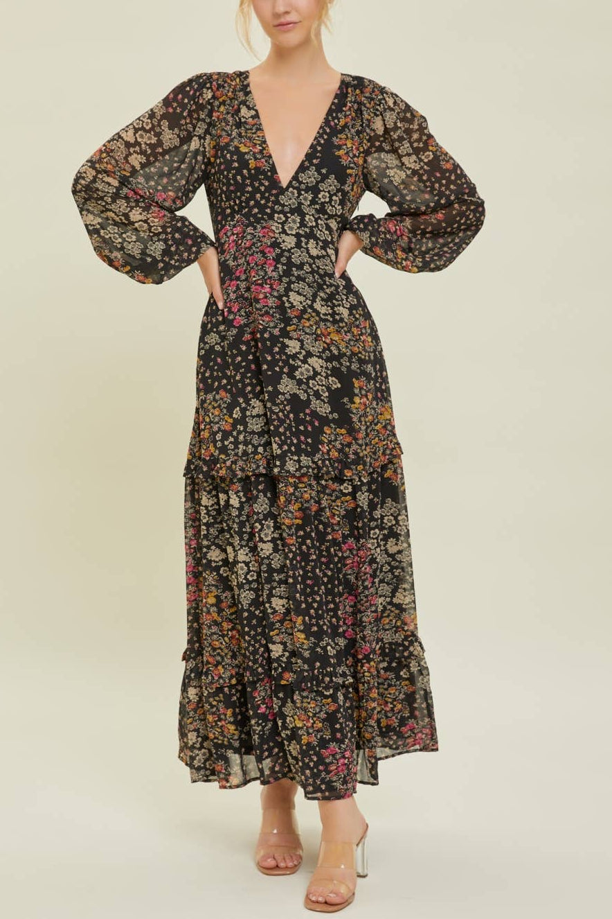 Dark Florals Tiered Maxi Dress