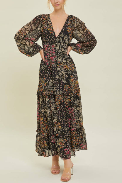 Dark Florals Tiered Maxi Dress
