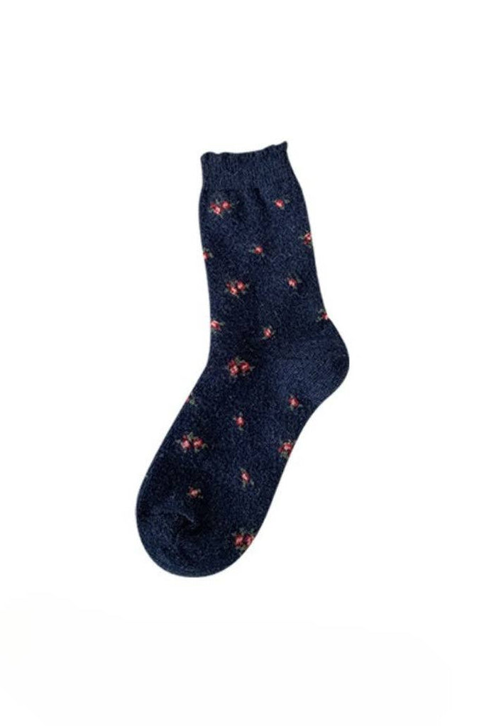 Tiny Ditsy Floral Winter Socks | Navy