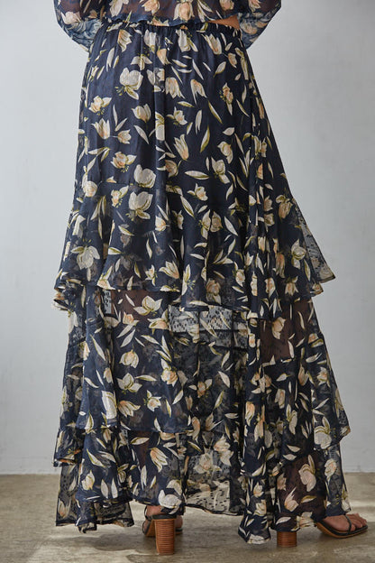 Tiered Tulip Maxi Skirt | Navy