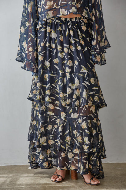 Tiered Tulip Maxi Skirt | Navy