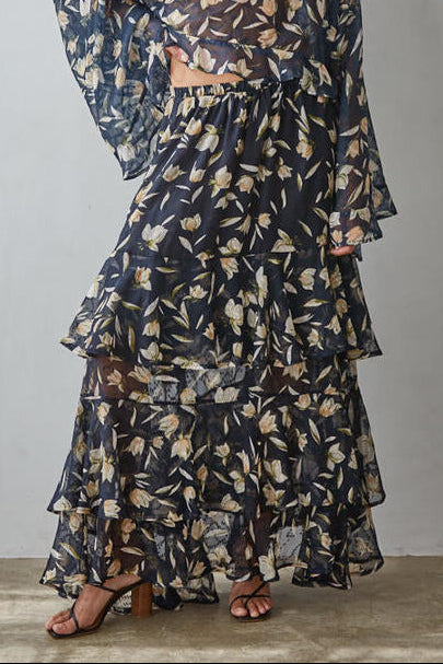 Tiered Tulip Maxi Skirt | Navy