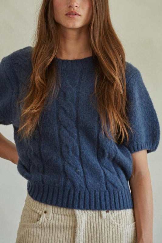 Short Sleeve Knit Top | Lapis