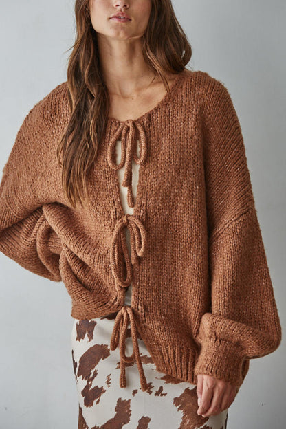 Sadie Tie Front Cardigan | Brown