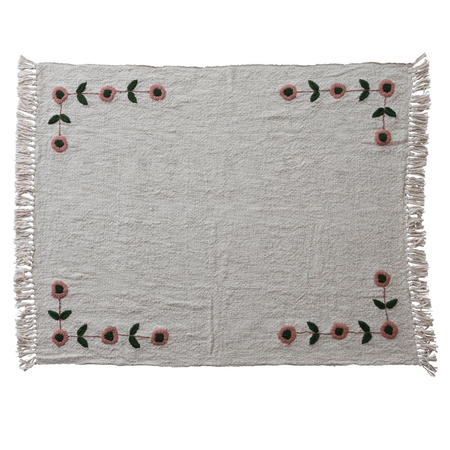 Cotton Slub Throw | Embroidered Floral