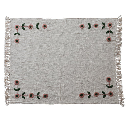 Cotton Slub Throw | Embroidered Floral