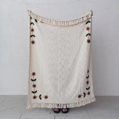 Cotton Slub Throw | Embroidered Floral