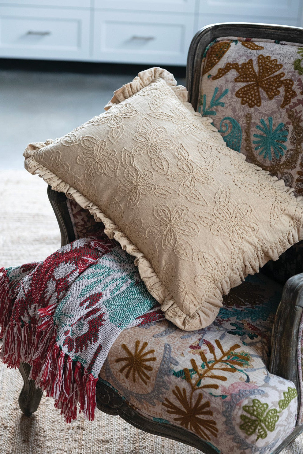 Cotton Jacquard Throw | Green & Berry