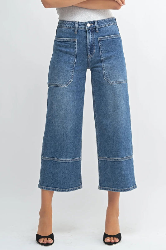 Wide Leg Front Seam Denim | Medium Wash