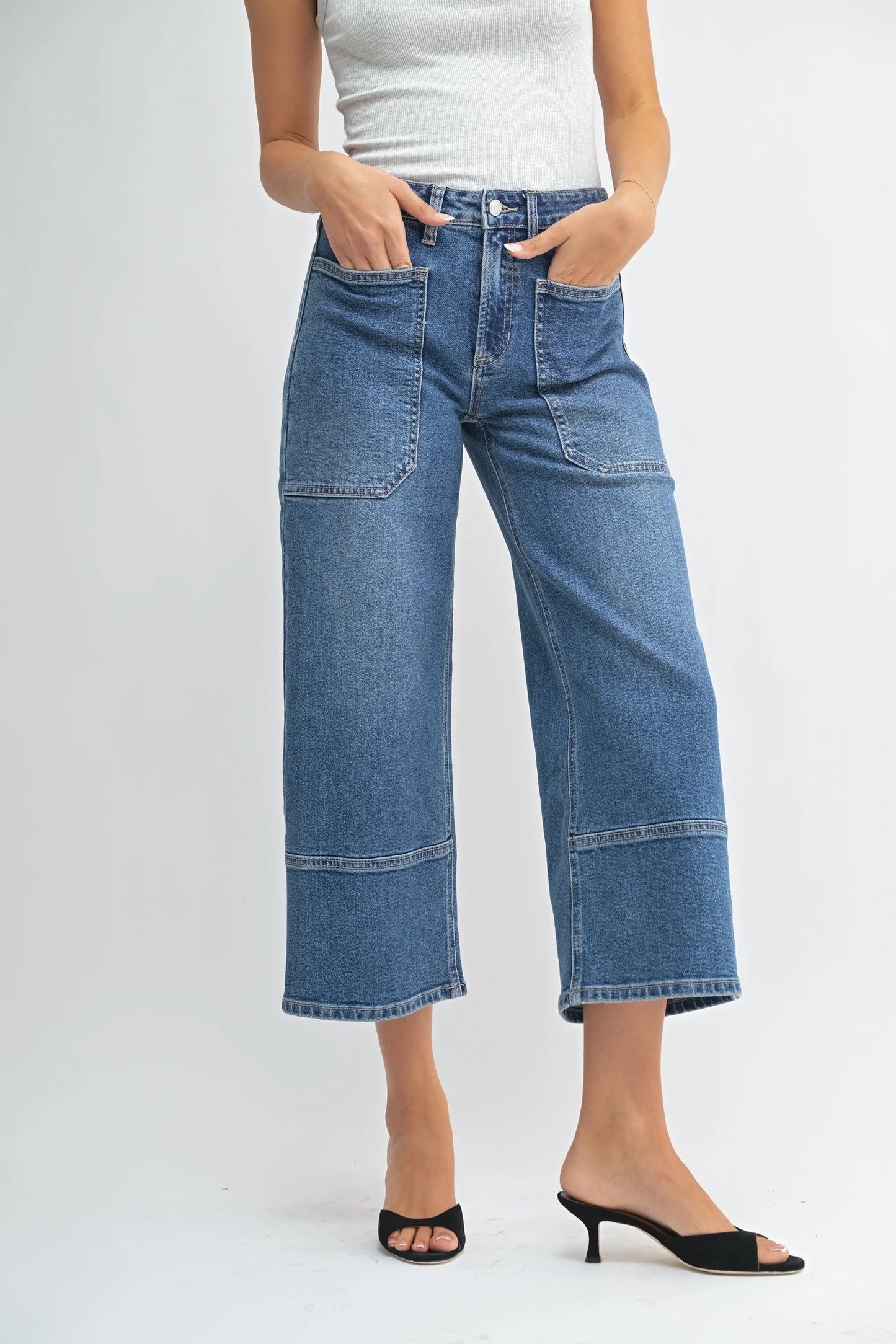 Wide Leg Front Seam Denim | Medium Wash