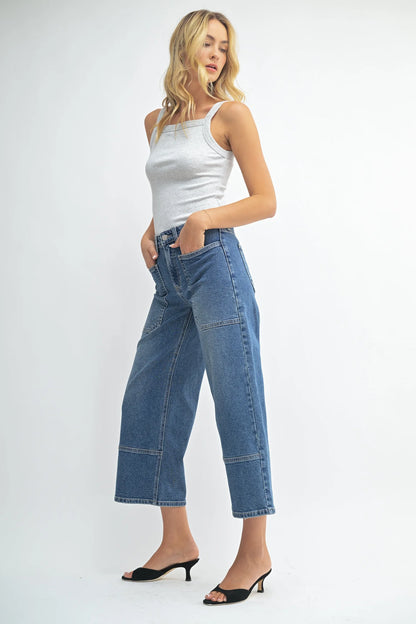 Wide Leg Front Seam Denim | Medium Wash