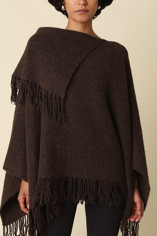 Fireside Fringe Poncho | Coffee