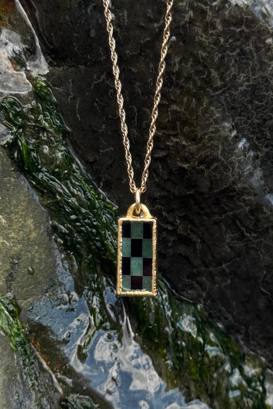 Green Aventurine + Onyx Checkerboard Charm
