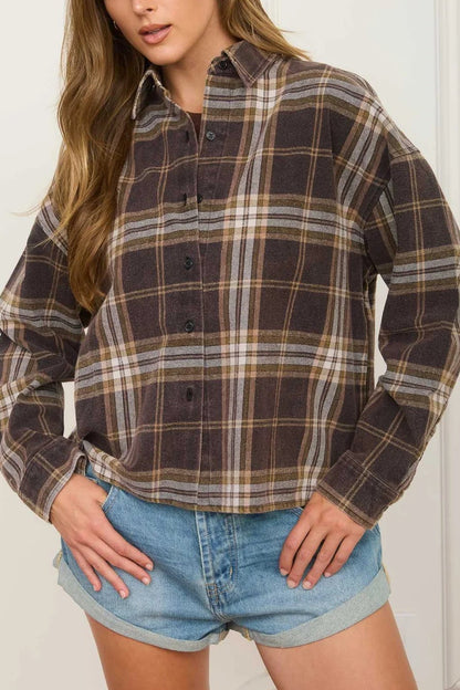 Boxy Plaid Button Up | Washed Black