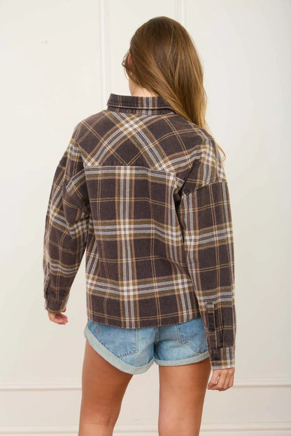 Boxy Plaid Button Up | Washed Black