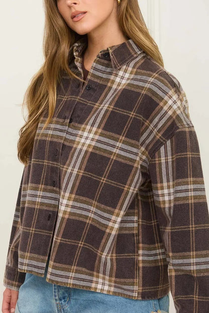 Boxy Plaid Button Up | Washed Black