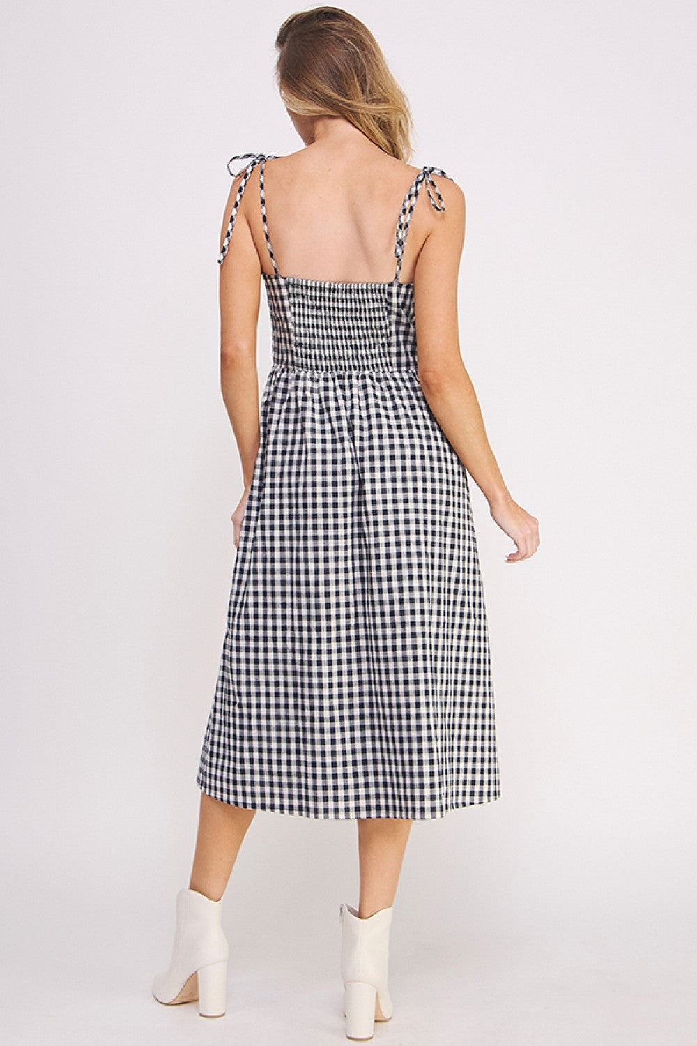 Gingham Button Down Midi Dress | Navy