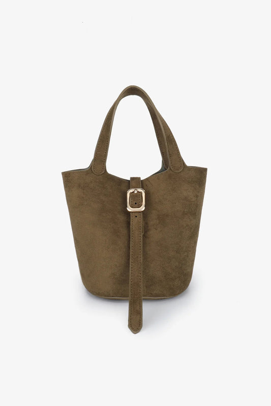 Joya Mini Bucket Bag | Faux Suede Olive