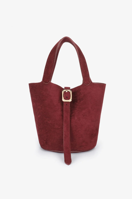 Joya Mini Bucket Bag | Faux Suede Wine