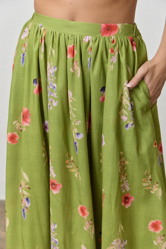 Flowy Flower Press Midi Skirt