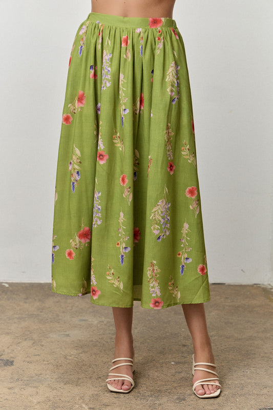 Flowy Flower Press Midi Skirt