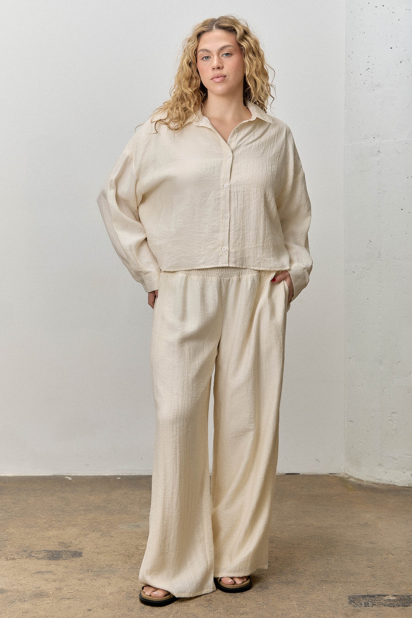 Crinkle Cropped Button Up Shirt | Extended