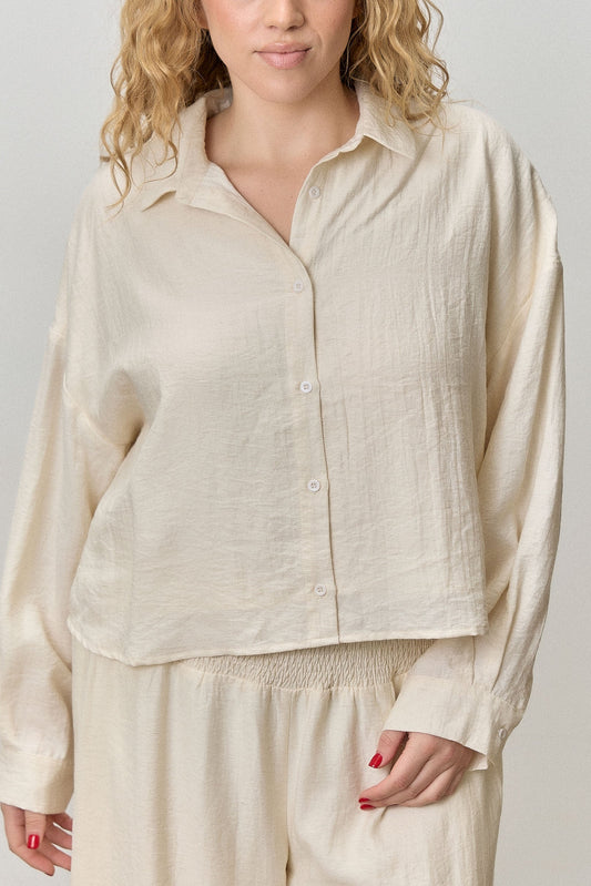 Crinkle Cropped Button Up Shirt | Extended