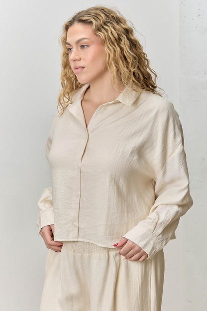 Crinkle Cropped Button Up Shirt | Extended
