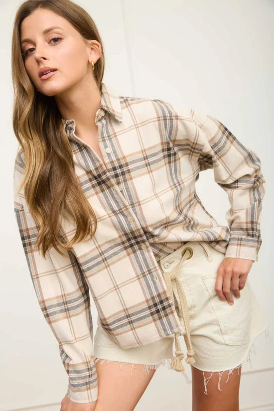 Boxy Plaid Button Up | Khaki
