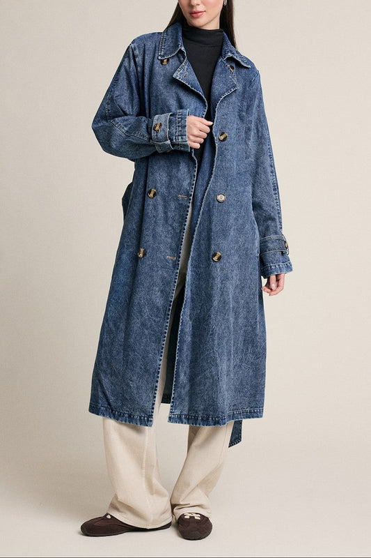 Off Campus Belted Denim Trench Coat